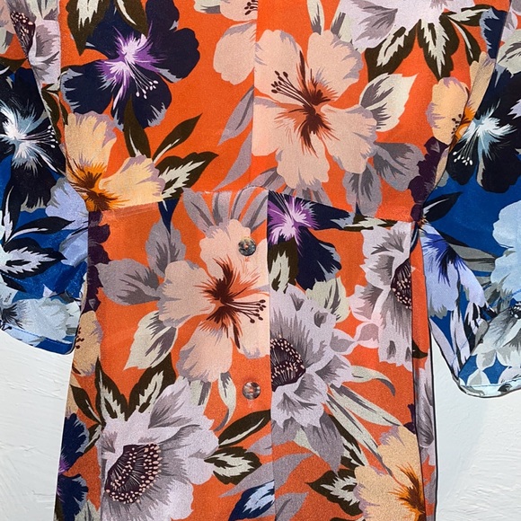 Johnny Was Jade Dress Size L Deepika Tie Front Orange Midi Floral Silky Dress - Picture 6 of 12